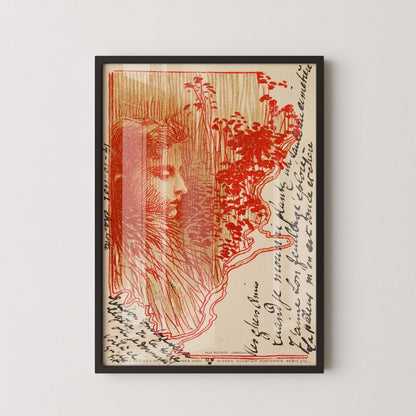 Koloman Moser - Postcard Sketch | Famous Vintage Exhibition Poster in Red (available handframed or unframed)