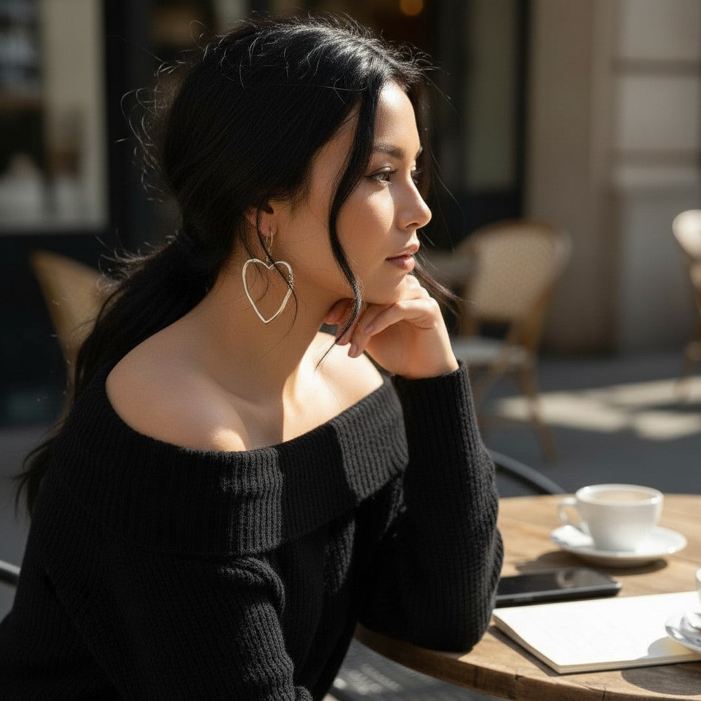 Boucles d'oreilles cœur ouvert en plaqué argent