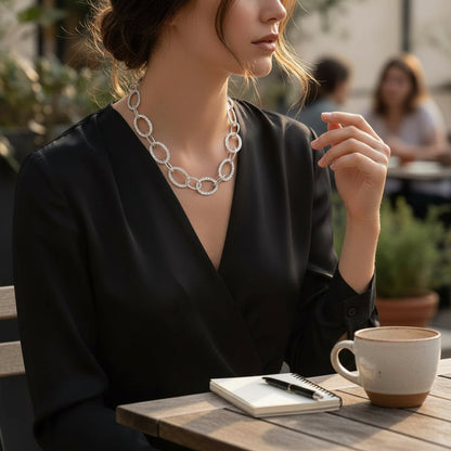 Collier Ovale Entrelacé - Acier Inoxydable Gris