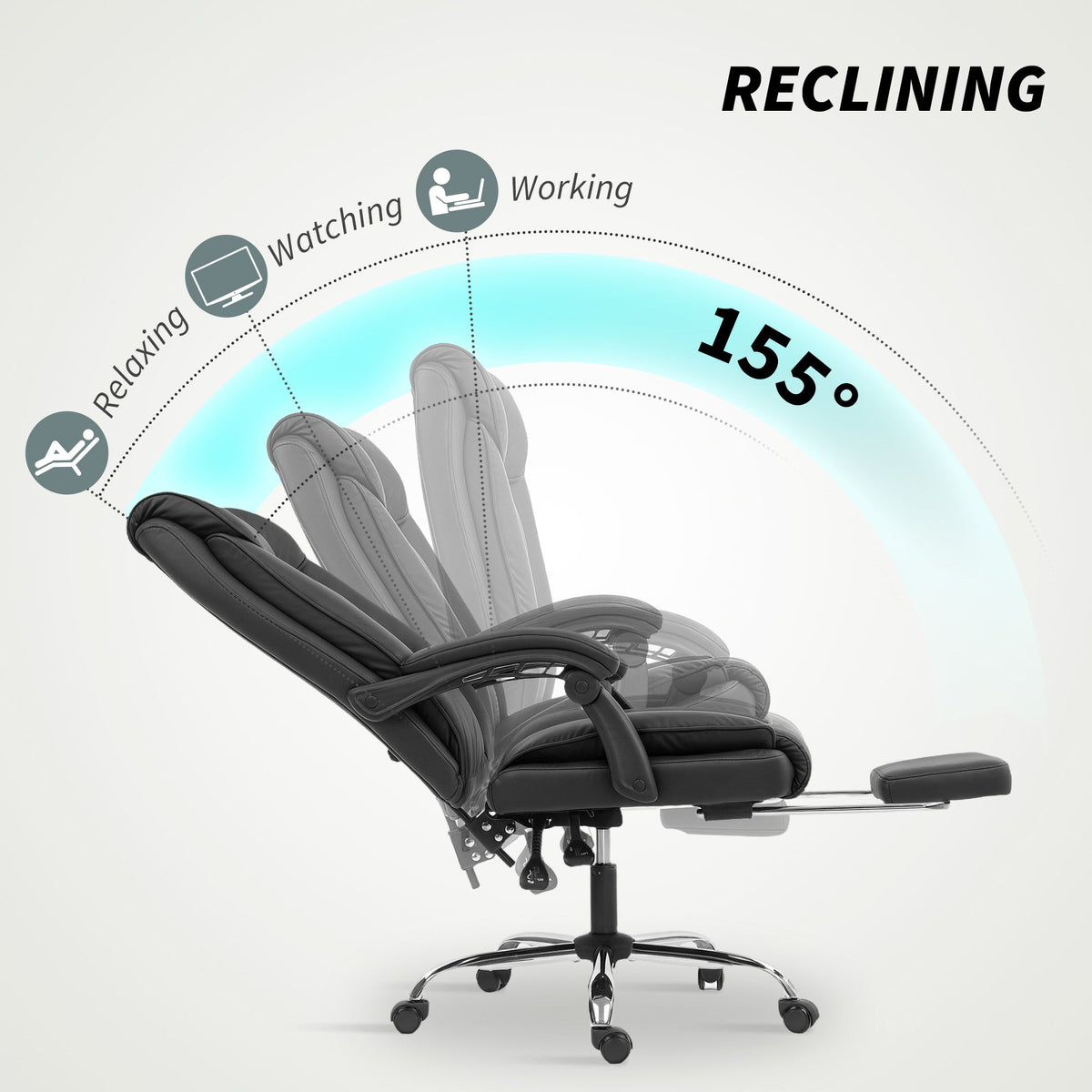 Fauteuil de bureau ergonomique Alexis avec cuir adapté aux animaux de compagnie, repose-pieds et dossier inclinable pivotant - Noir