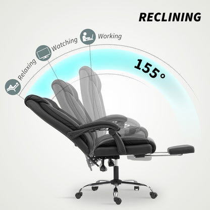 Fauteuil de bureau ergonomique Alexis avec cuir adapté aux animaux de compagnie, repose-pieds et dossier inclinable pivotant - Noir