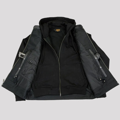 Milwaukee Leather Men's Black Leather Vest with Reflective Skulls & Full Hoodie Liner