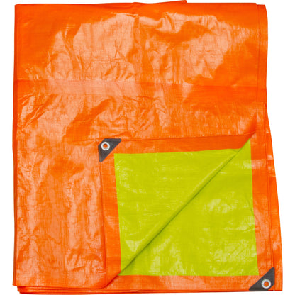 High-Visibility Heavy-Duty Woven Tarp, Polyethylene, Green/Orange, 16' x 20' x 12 mils