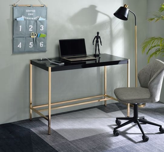 Bureau Lunar Elegant multi-usages avec port USB - Noir/Or