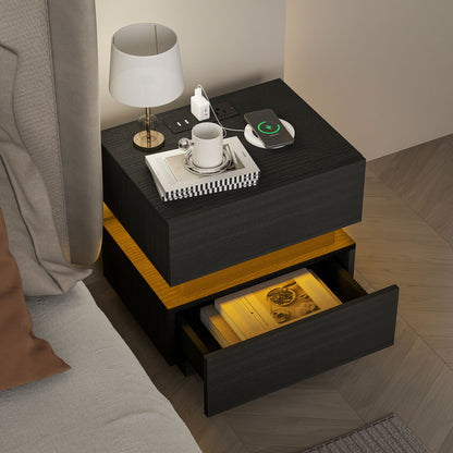Table de chevet Emma avec station de recharge, ports USB et lumière LED - Noir