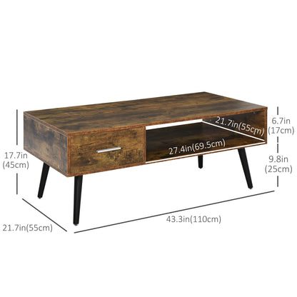 Table basse Omari rétro avec étagère de rangement et tiroir - Marron rustique