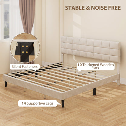 Cadre de lit Harper King Size avec tête de lit rembourrée - Blanc Crème
