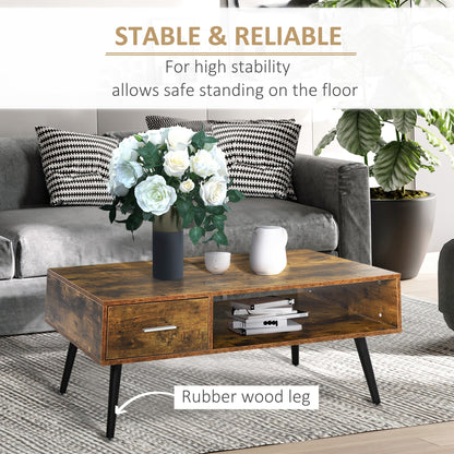 Table basse Omari rétro avec étagère de rangement et tiroir - Marron rustique