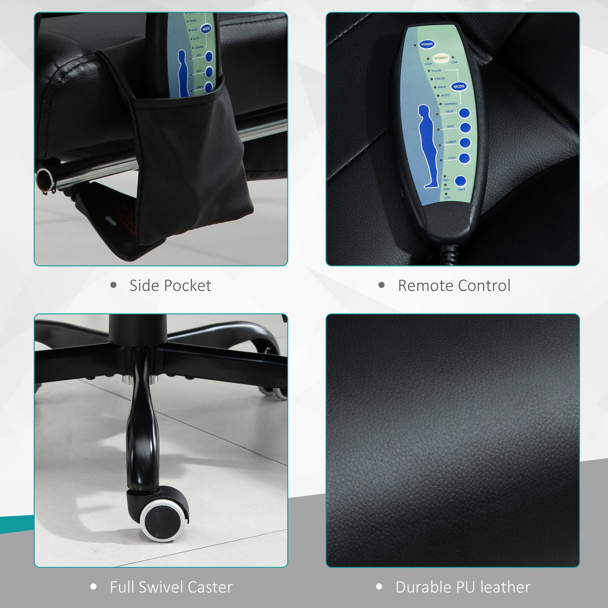 Chaise de bureau de direction Declan avec 7 points de massage et fonctions inclinables - Noir