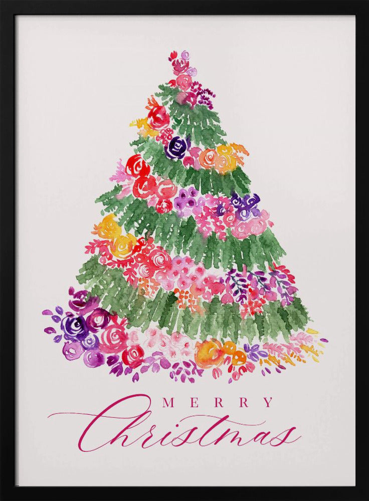 Impression sur toile Arbre de Noël floral rose