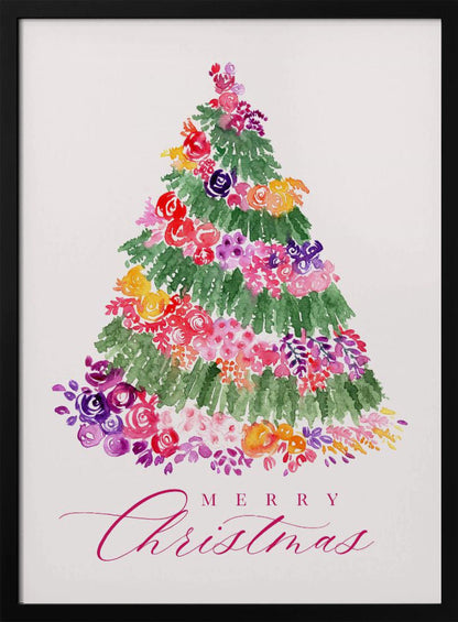 Impression sur toile Arbre de Noël floral rose