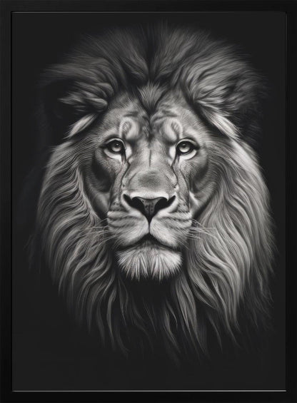 Front Facing Black and White Lion Portrait Canvas Wall Art | Wild 11