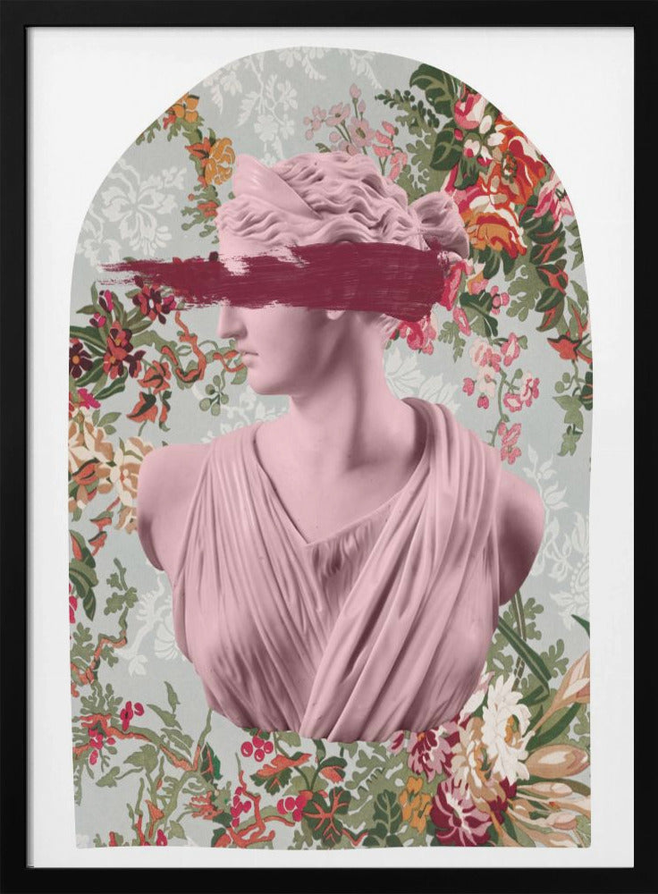 Classical Bust with Flowers and Pink Blindfold Canvas Wall Art | Floralartemis Ratio2x3