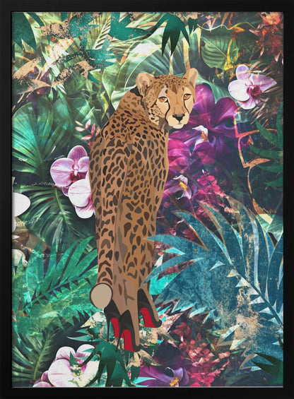 Décoration murale Jungle tropicale et florale - Guépard à talons