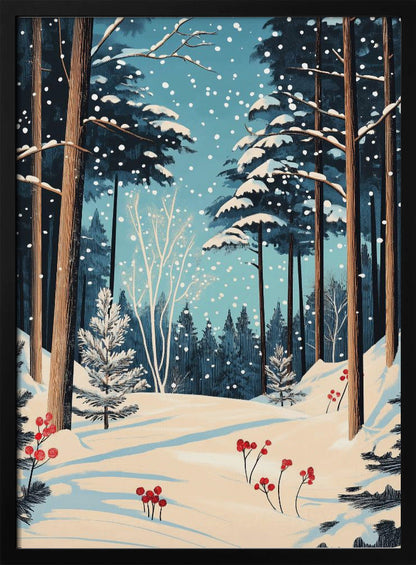 Décoration murale Noël Forêt enneigée Impression sur toile