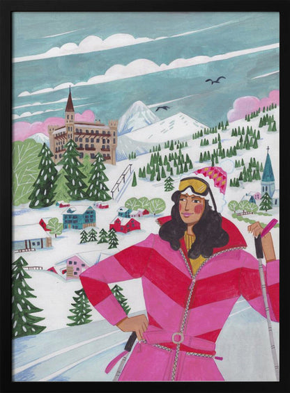 Tableau mural Scène d'hiver Femme à ski - Impression sur toile