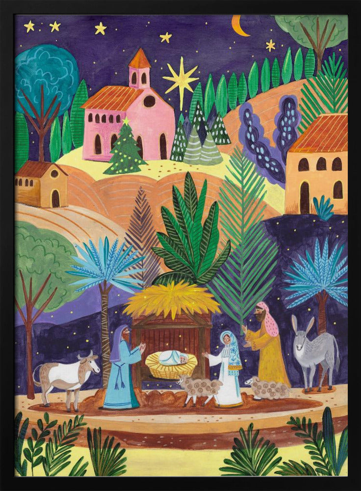 Décoration murale Crèche de Noël Nuit étoilée Impression sur toile