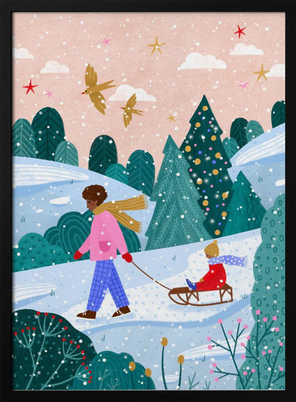 Tableau mural "Promenade en luge enneigée 2" sur toile