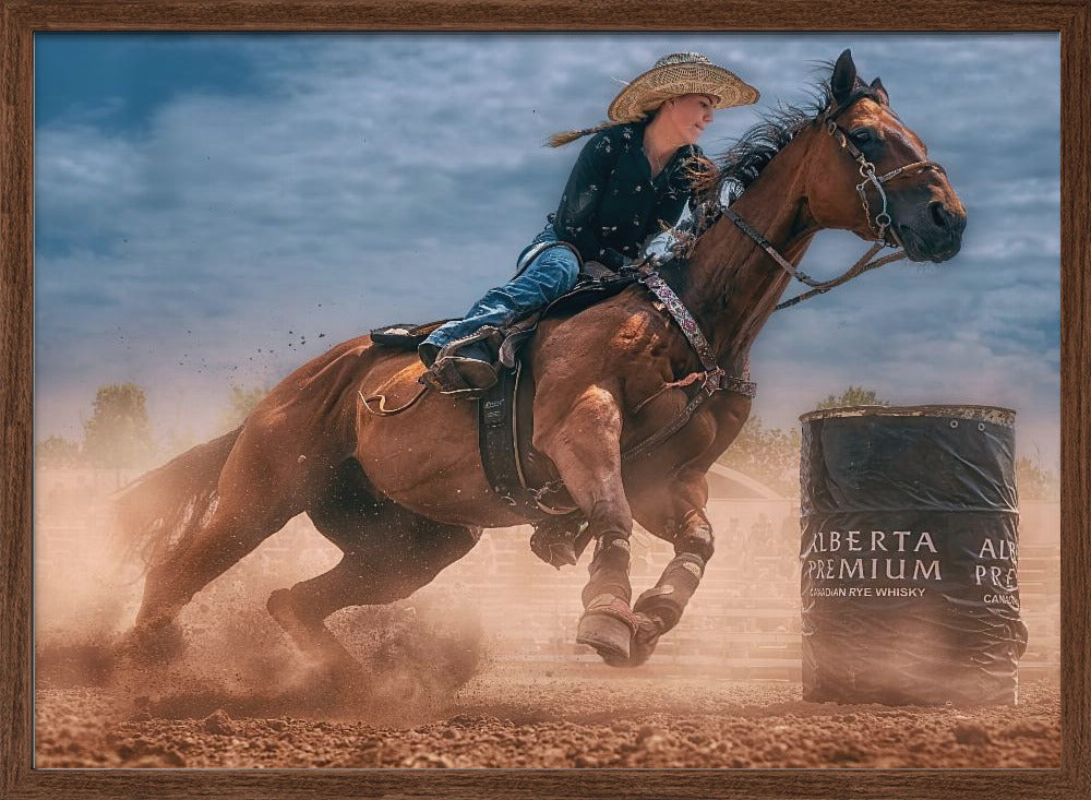 Western Horse and Rider Barrel Turn Canvas Wall Art | Charging and Turning