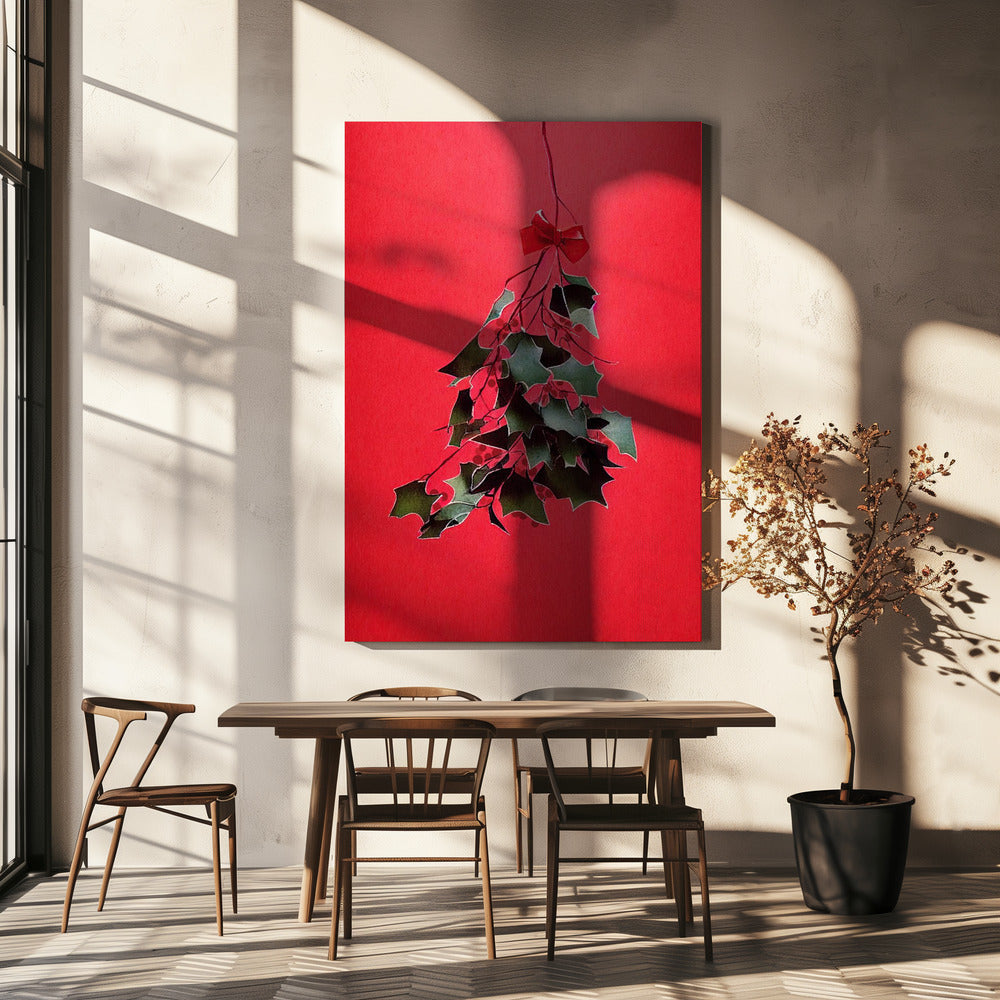 Décoration murale Houx avec nœud rouge