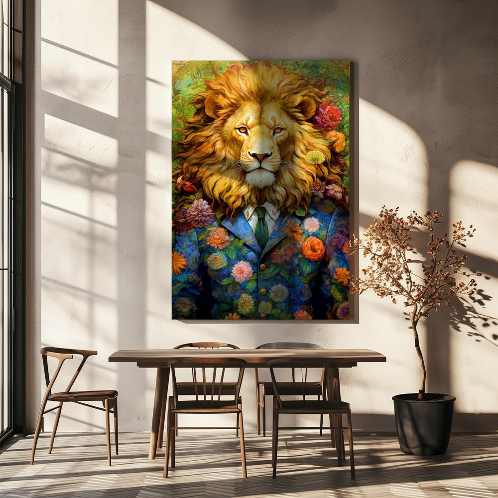 Lion in a Colourful Floral Suit Canvas Wall Art | Lion animal art #lion