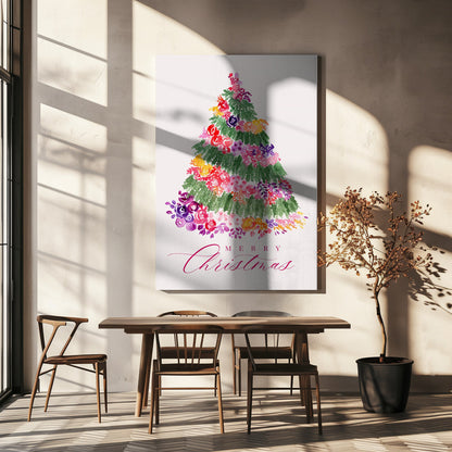 Impression sur toile Arbre de Noël floral rose