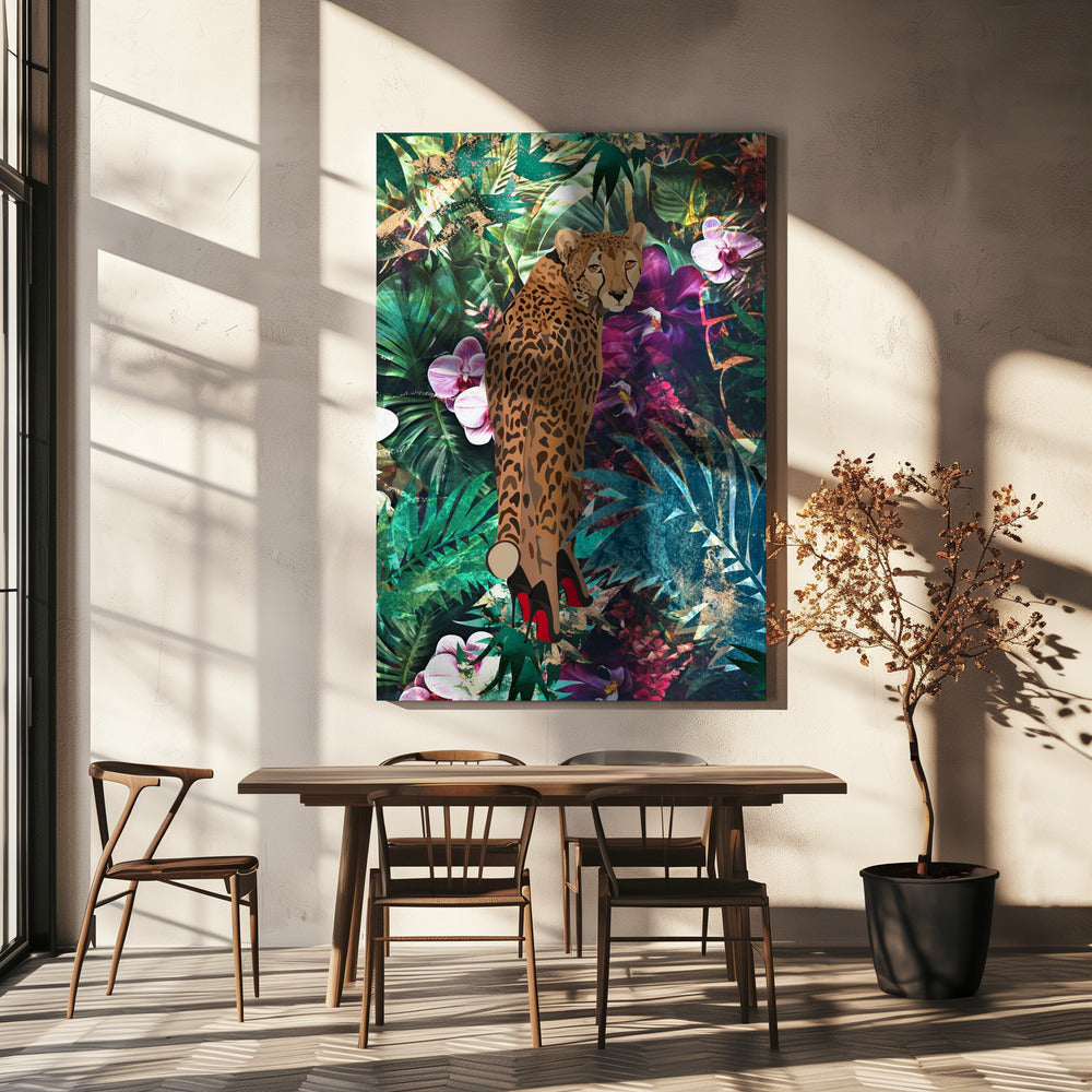 Décoration murale Jungle tropicale et florale - Guépard à talons