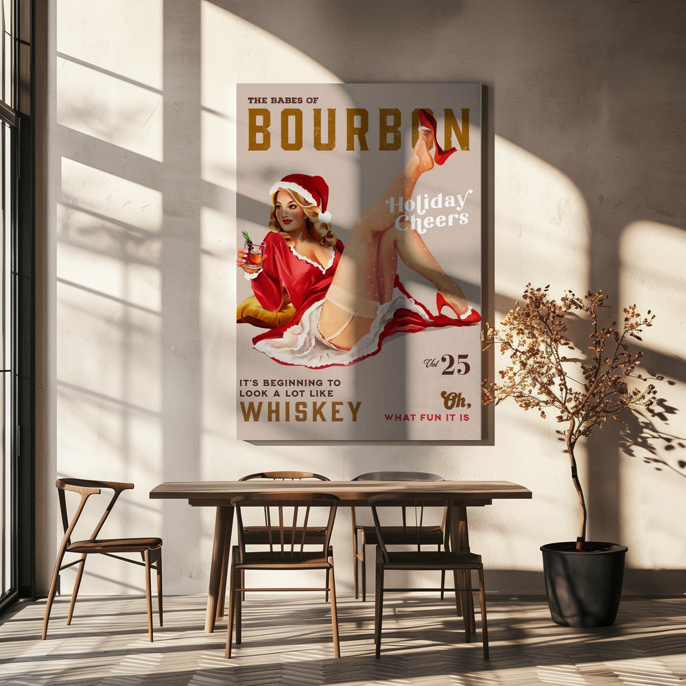 Holiday Bourbon Vintage Christmas Pinup Canvas Wall Art | Babes of Bourbon Vol 25 Holiday Cheer Christmas Pinup