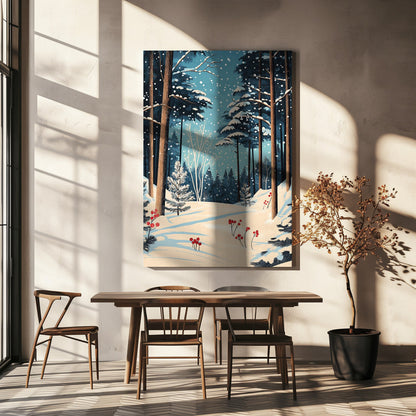 Décoration murale Noël Forêt enneigée Impression sur toile