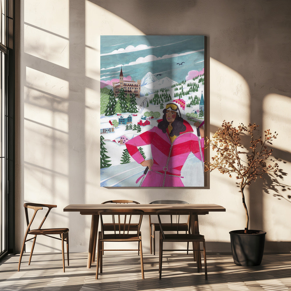Tableau mural Scène d'hiver Femme à ski - Impression sur toile