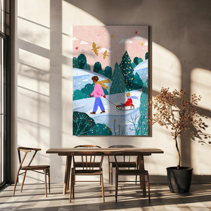 Tableau mural "Promenade en luge enneigée 2" sur toile