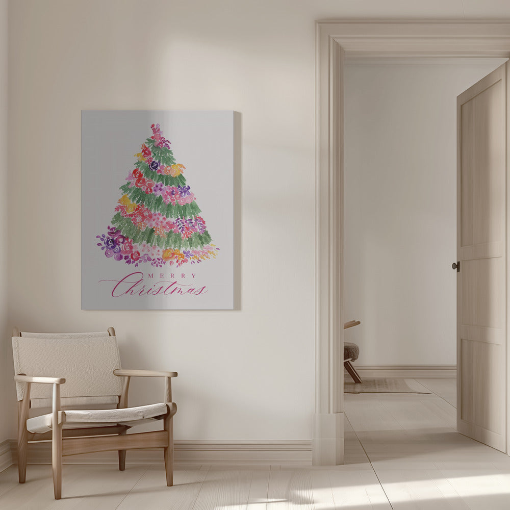 Impression sur toile Arbre de Noël floral rose