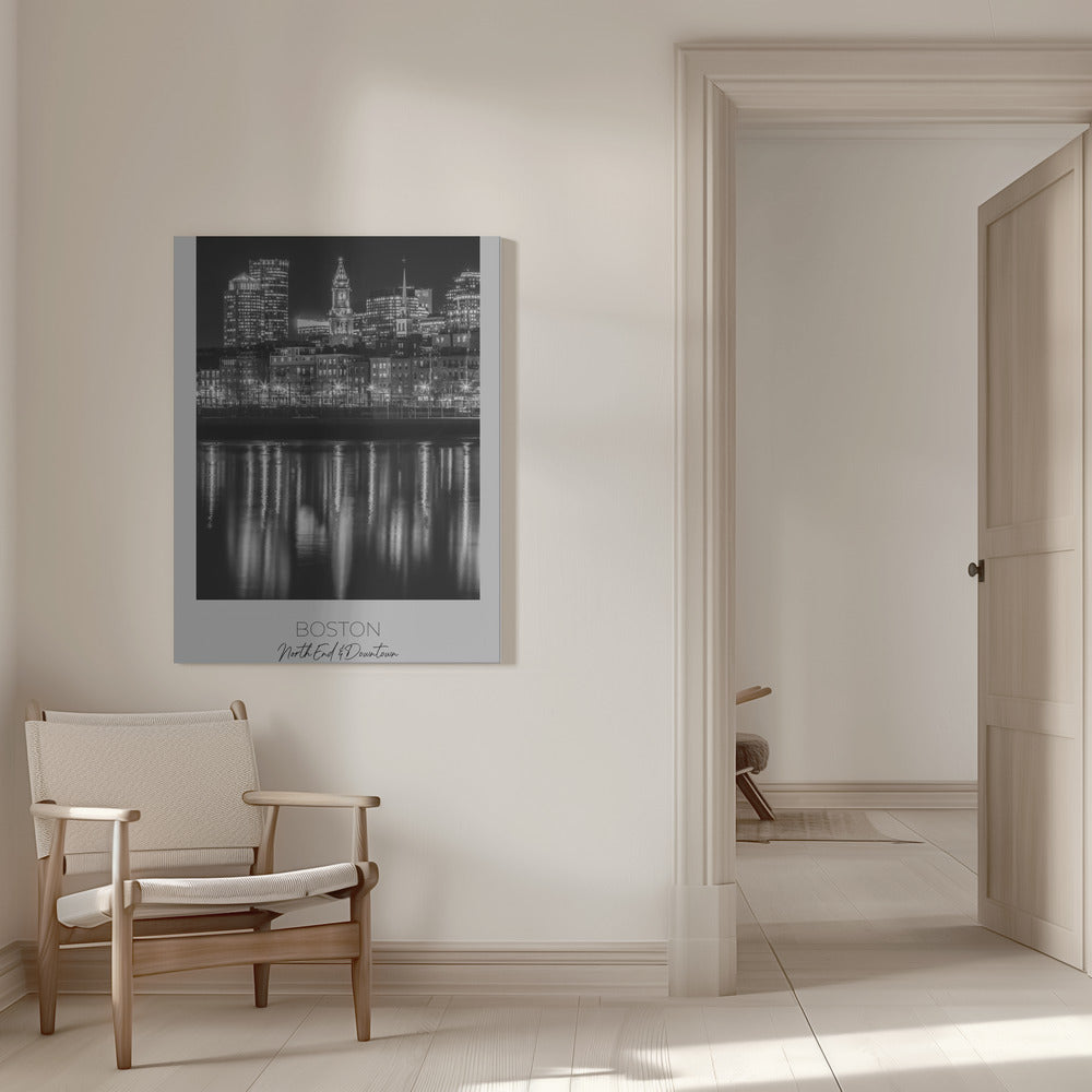 Boston Waterfront Night Reflections Canvas Wall Art | BOSTON Evening Skyline of North End