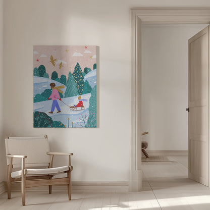 Tableau mural "Promenade en luge enneigée 2" sur toile