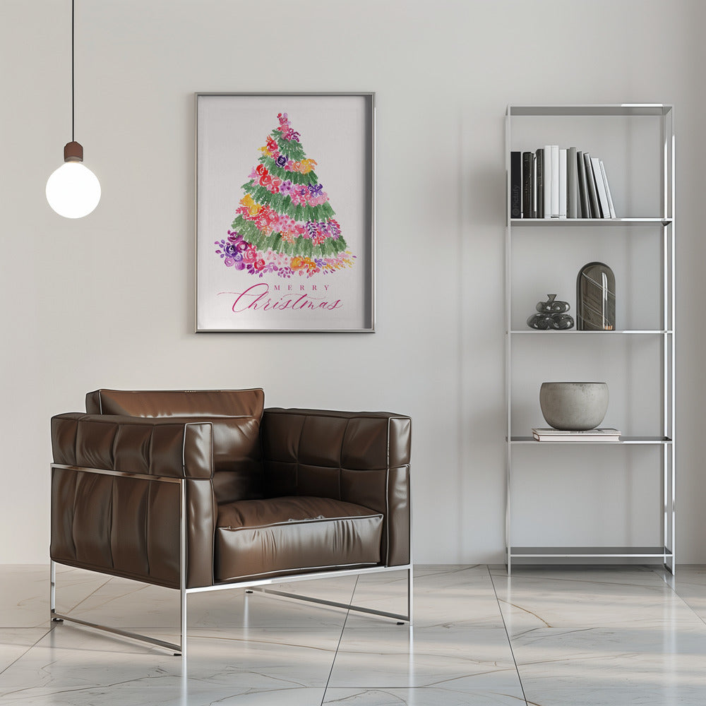 Impression sur toile Arbre de Noël floral rose