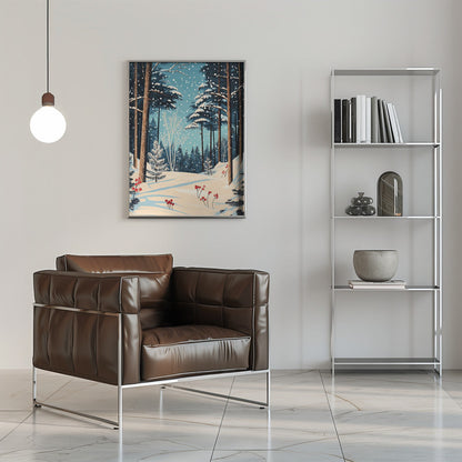Décoration murale Noël Forêt enneigée Impression sur toile