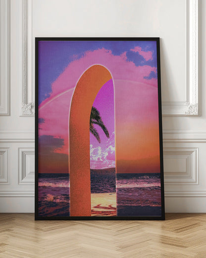 Pink Vaporwave Archway by the Sea Canvas Wall Art | Portal Vaporwave