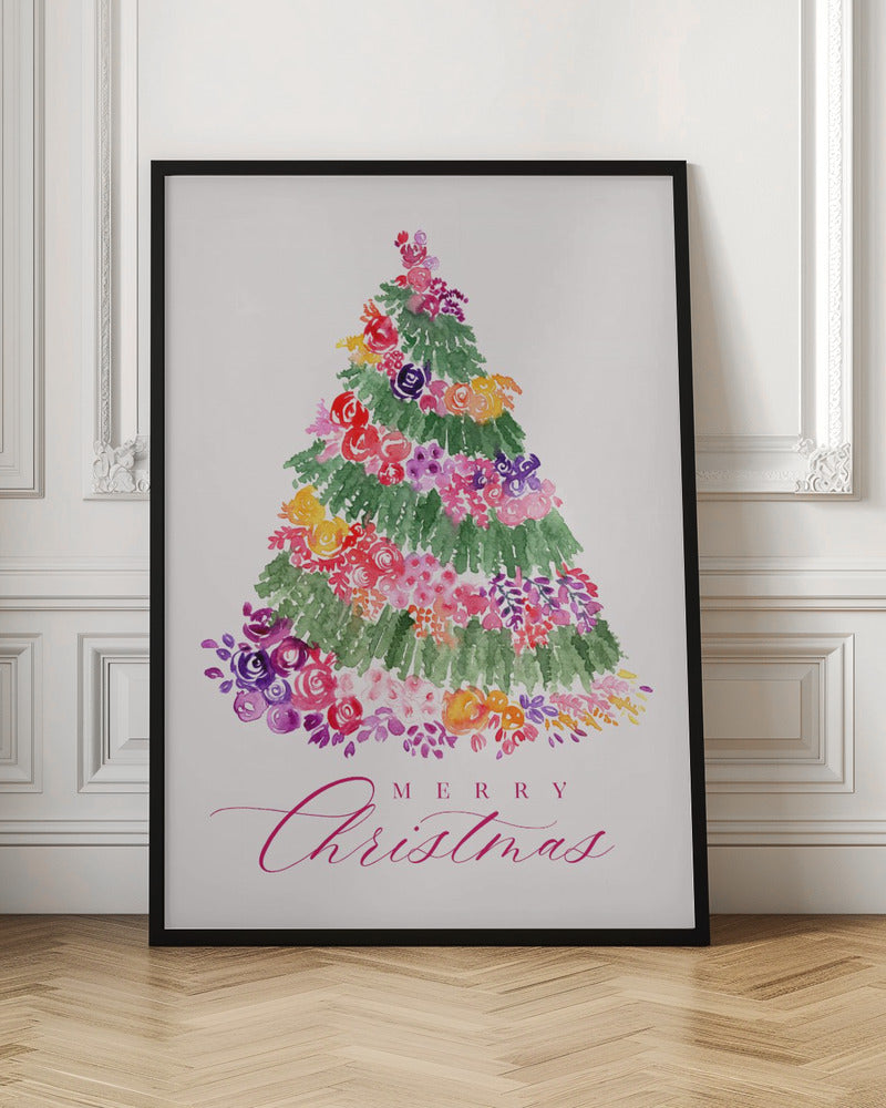 Impression sur toile Arbre de Noël floral rose