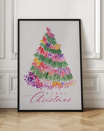 Impression sur toile Arbre de Noël floral rose