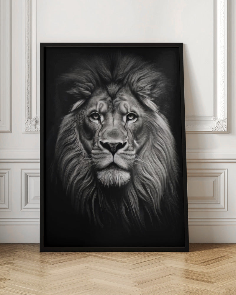 Front Facing Black and White Lion Portrait Canvas Wall Art | Wild 11