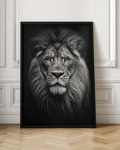 Front Facing Black and White Lion Portrait Canvas Wall Art | Wild 11