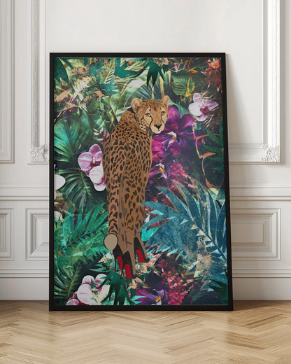 Décoration murale Jungle tropicale et florale - Guépard à talons