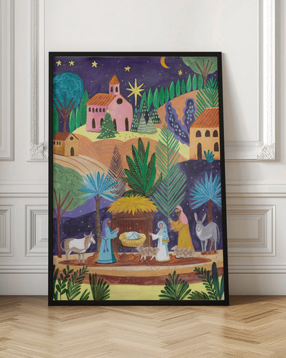 Décoration murale Crèche de Noël Nuit étoilée Impression sur toile