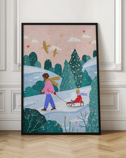 Tableau mural "Promenade en luge enneigée 2" sur toile