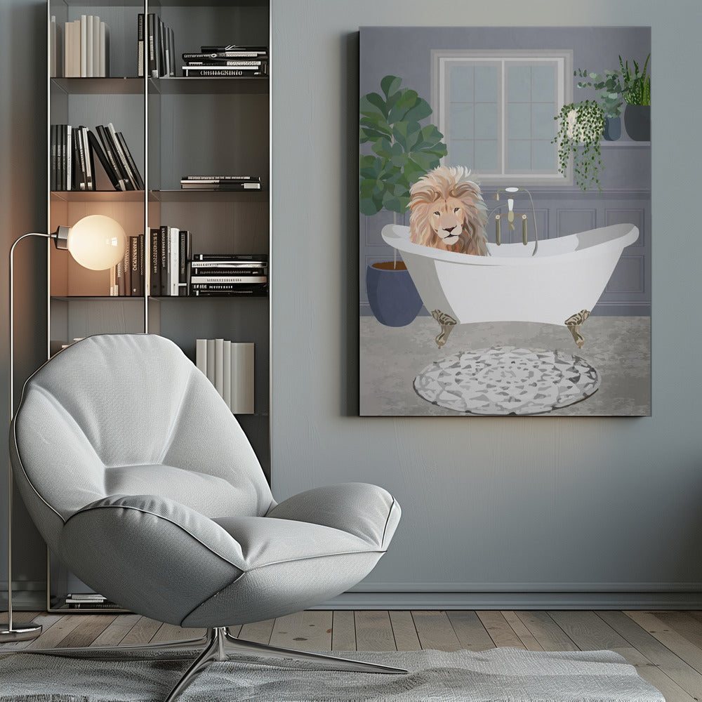 Impression sur toile Lion prenant un bain
