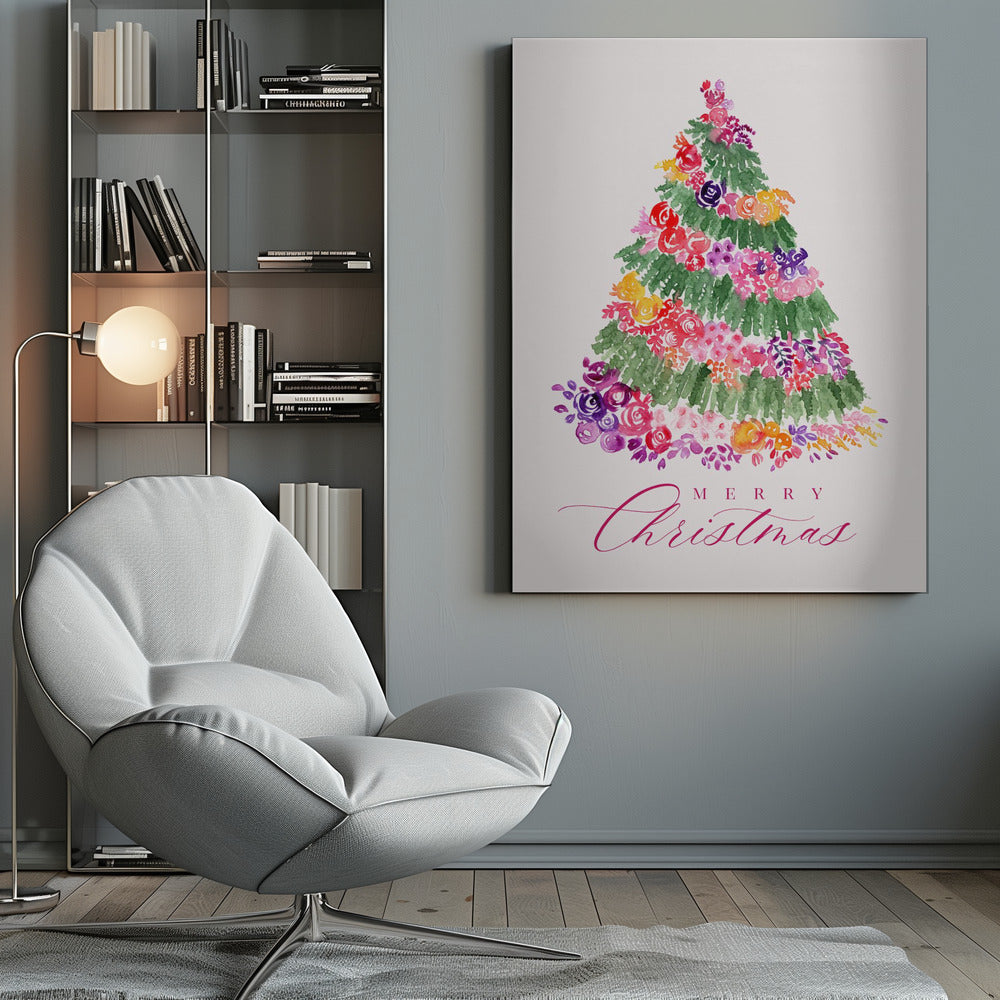 Impression sur toile Arbre de Noël floral rose