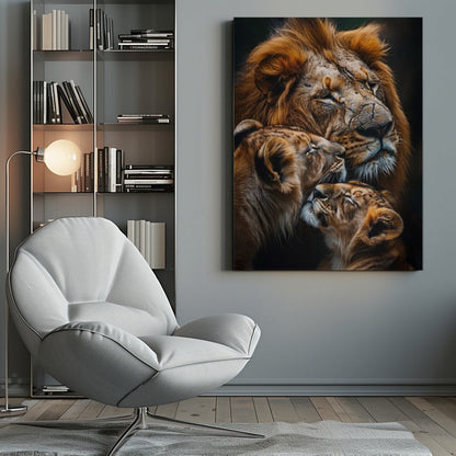 Warm Toned Lion Family Portrait Canvas Wall Art | Poster Lion Family 2