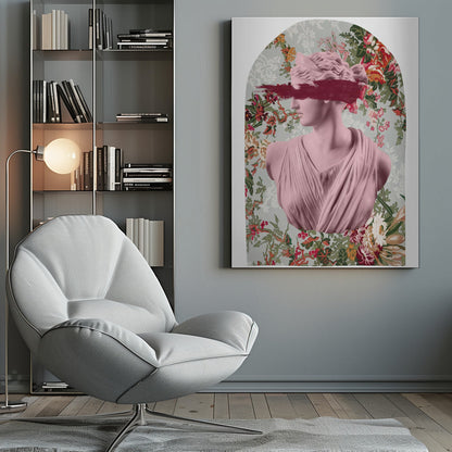Classical Bust with Flowers and Pink Blindfold Canvas Wall Art | Floralartemis Ratio2x3