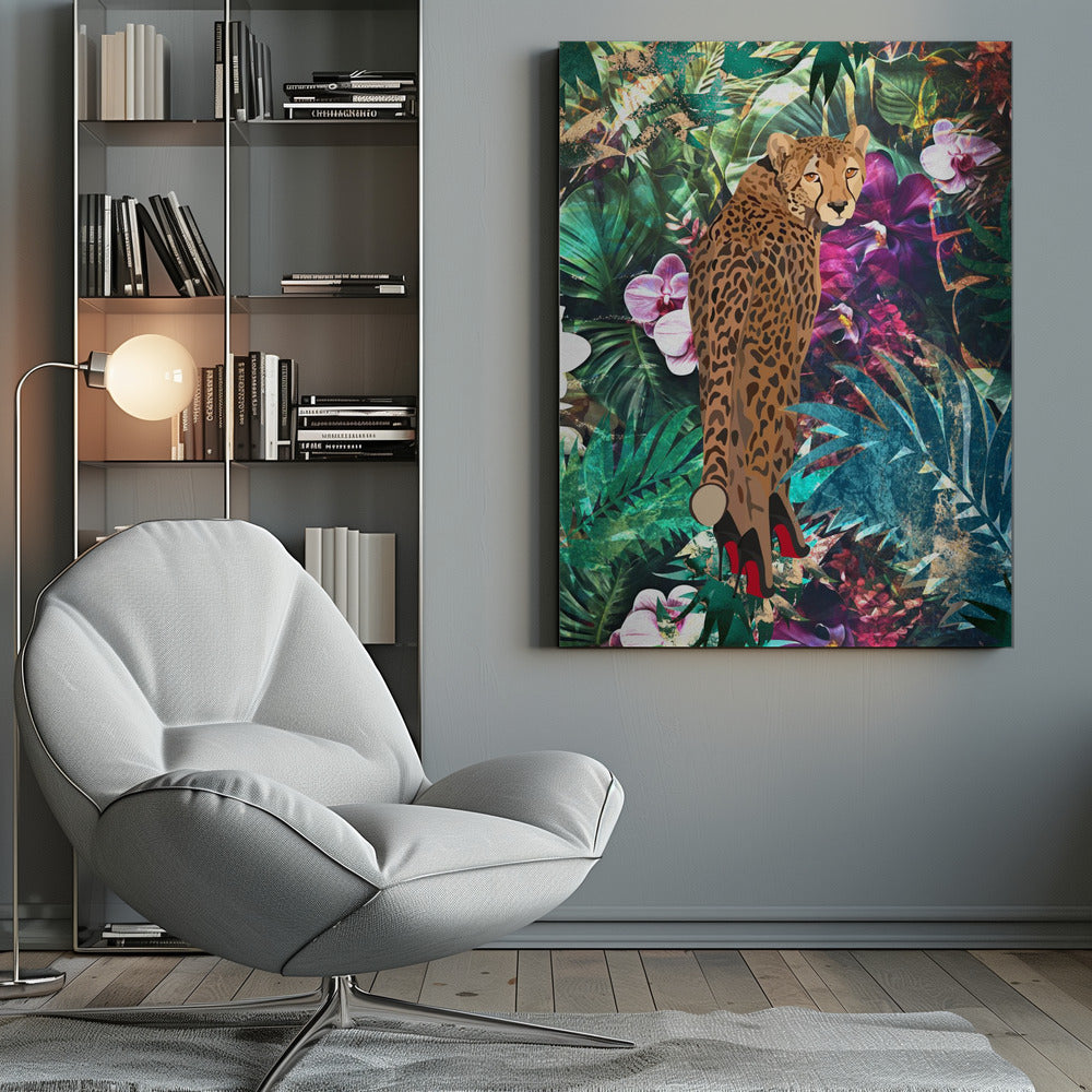 Décoration murale Jungle tropicale et florale - Guépard à talons