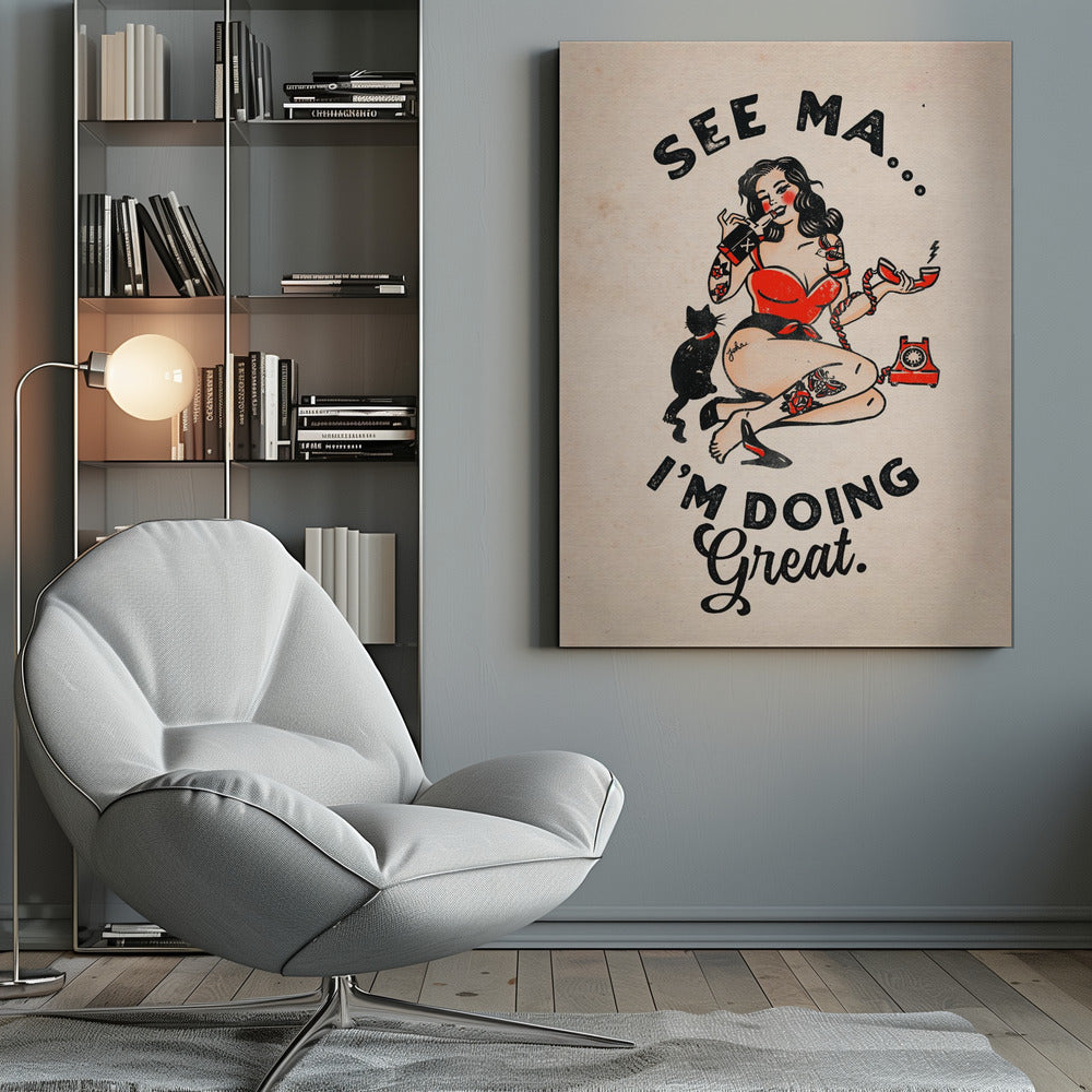 Art mural Affiche See Ma Drôle de Pin-up Vintage &amp; Chat
